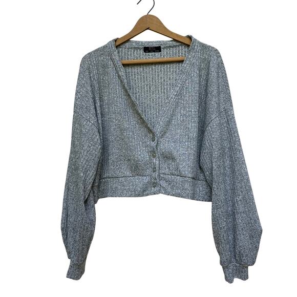 Bershka Gray Cropped Cardigan Sweater Size L - Picture 1 of 5